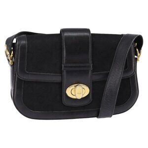 Authentic CELINE C Sulky Shoulder Bag Canvas Black Gold